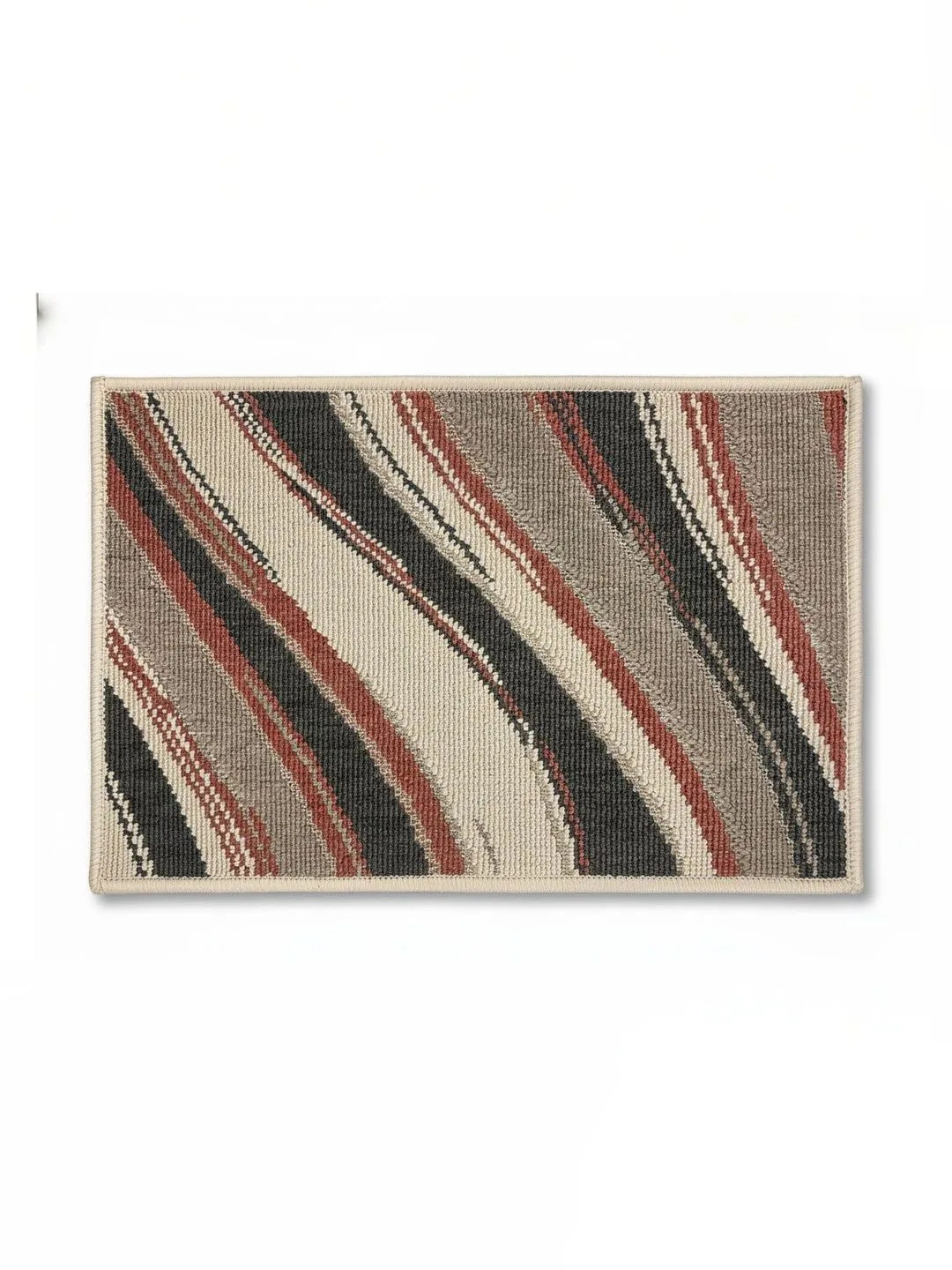 Beige Abstract Wave Anti-Skid Doormat 60 x 40 cm in beige, charcoal & rust, styled at the entrance