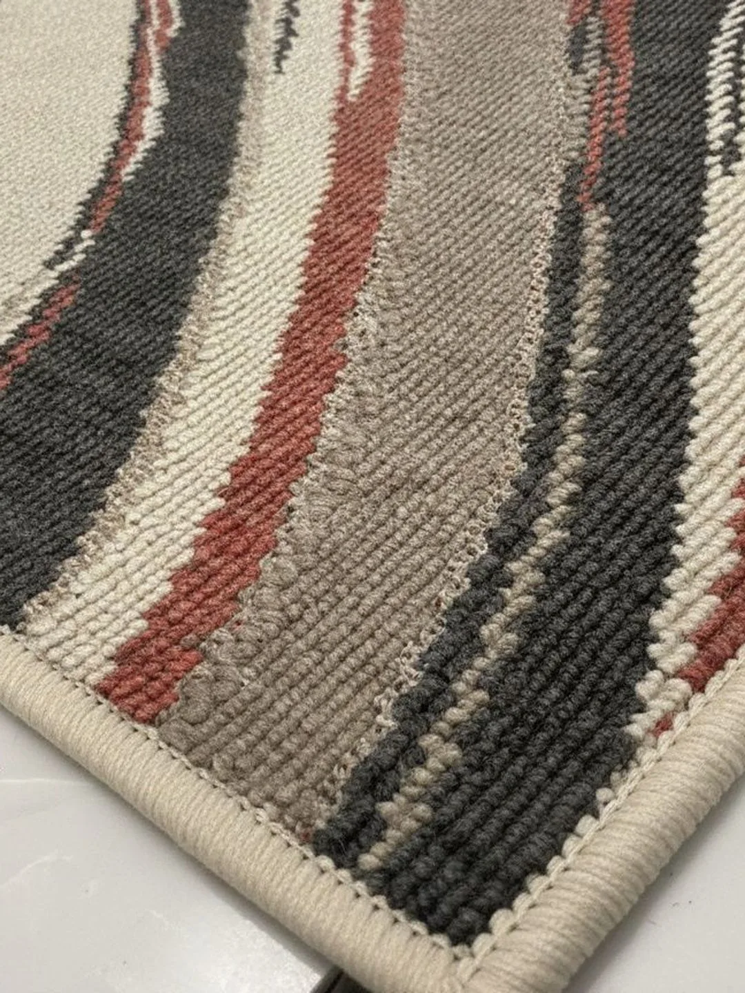 Beige Abstract Wave Anti-Skid Doormat 60 x 40 cm in beige, charcoal & rust, full view