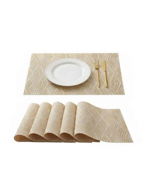 Beige Geometric Weave placemats 46 x 30 cm, styled on a dining table