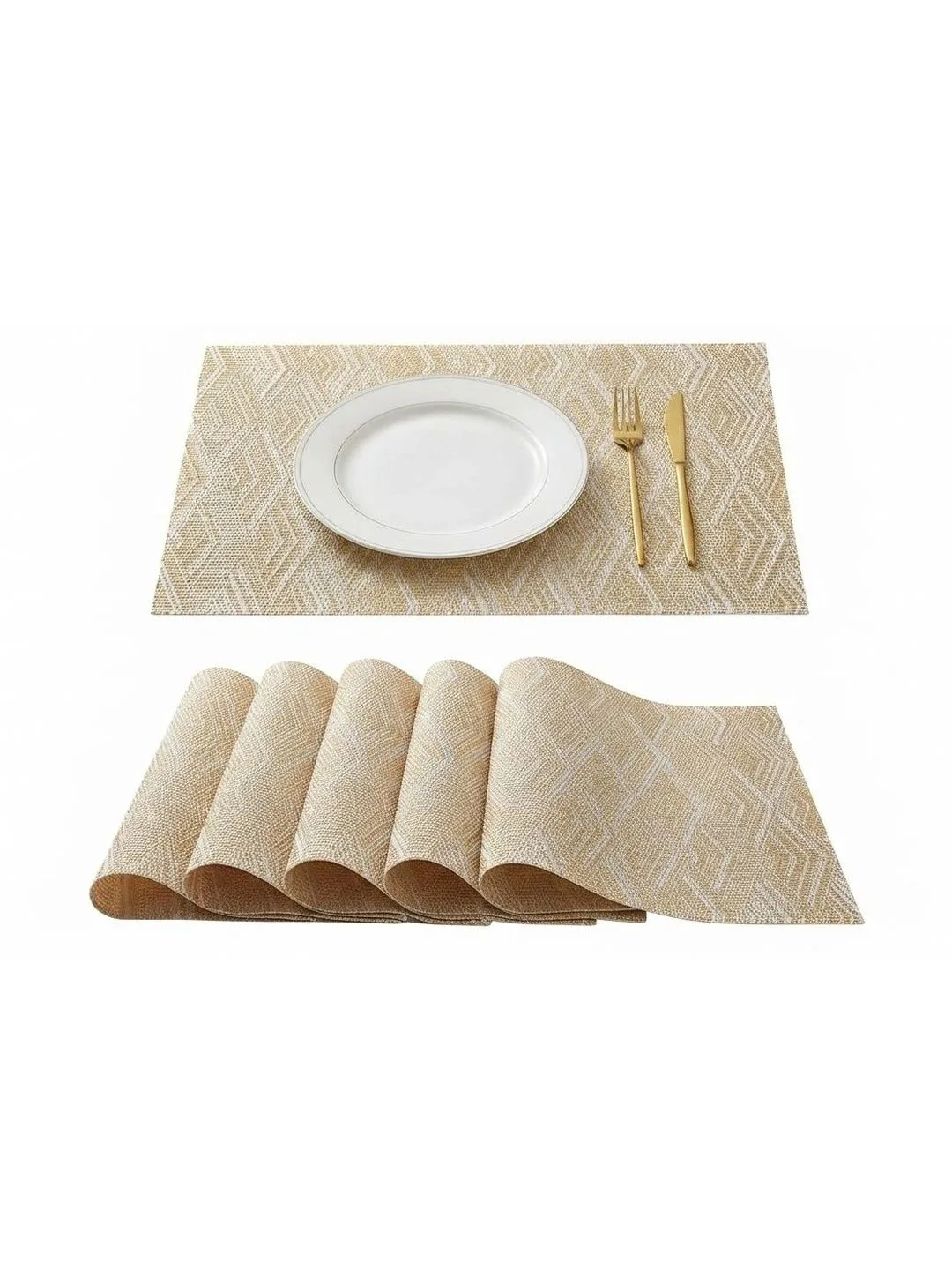 Beige Geometric Weave placemats 46 x 30 cm, styled on a dining table