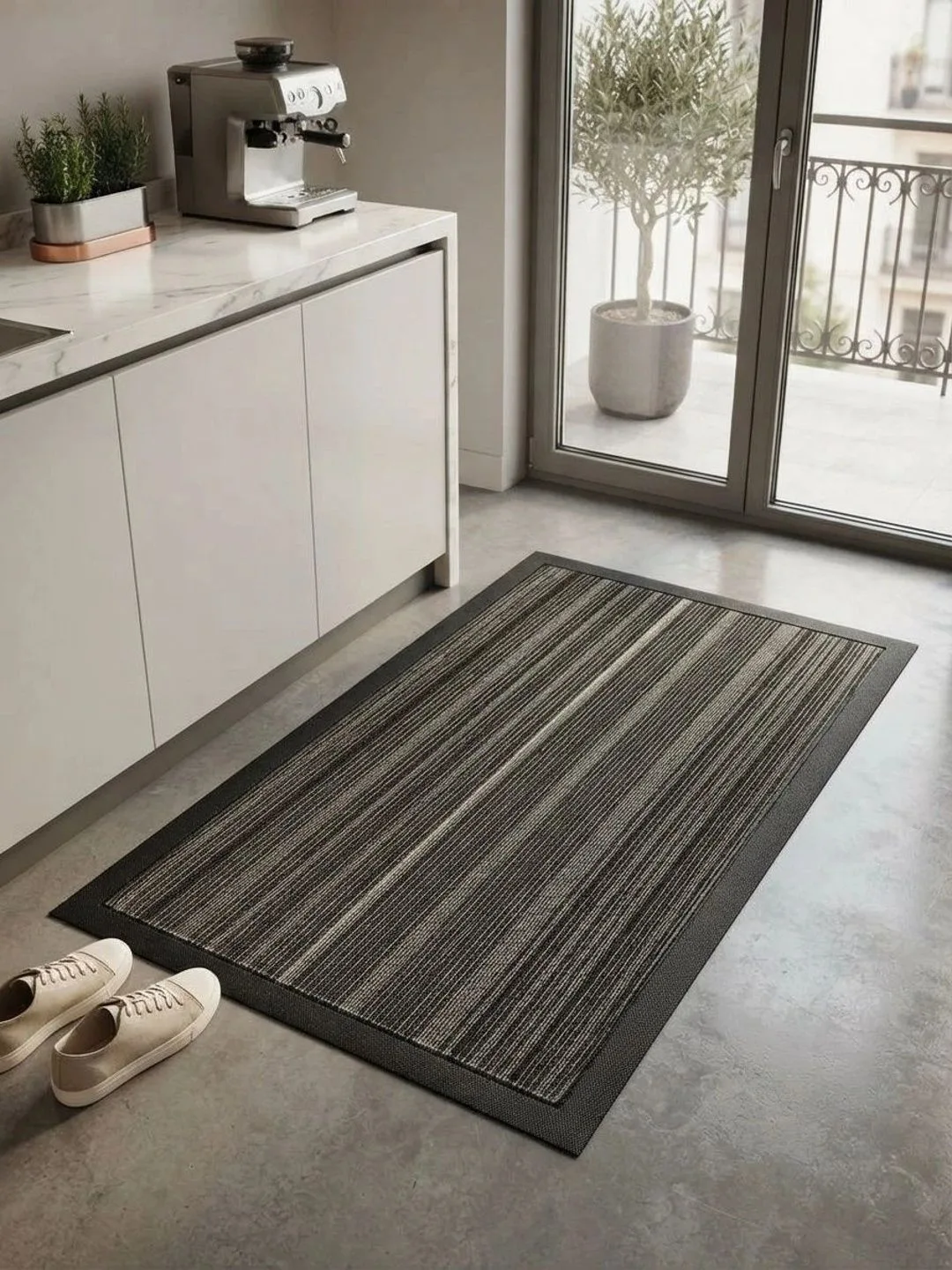 Black & Beige Striped Rubber-Border Doormat 75 x 45 cm in black & beige, alternate view