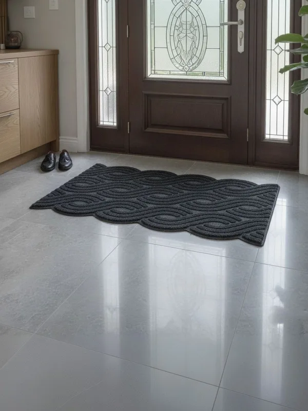 Black Braided Wave Anti-Skid Doormat 75 x 45 cm in black, styled at the entrance