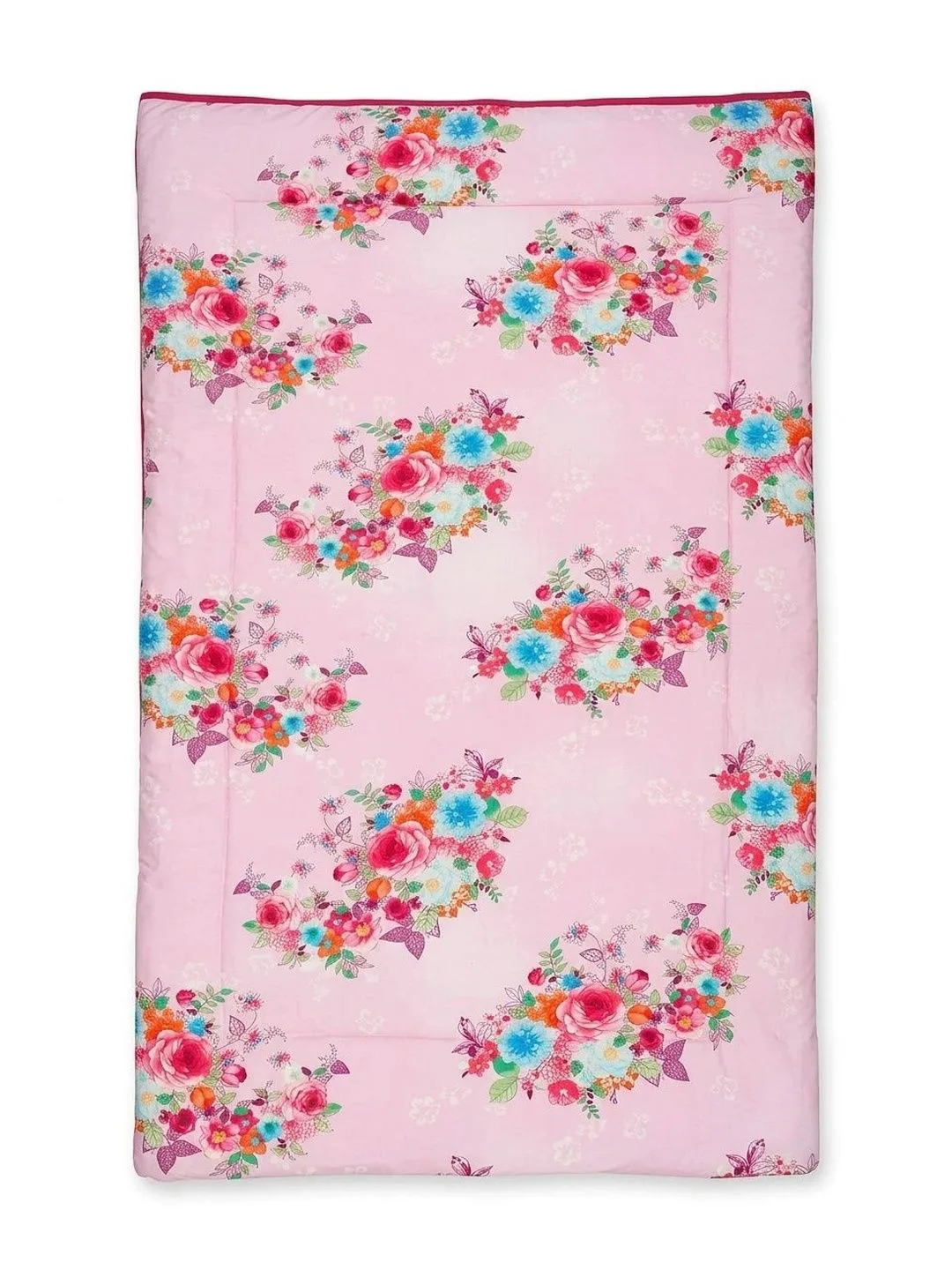 Blush Pink Rose Bouquet 300 GSM cotton single bed dohar in blush pink, folded detail