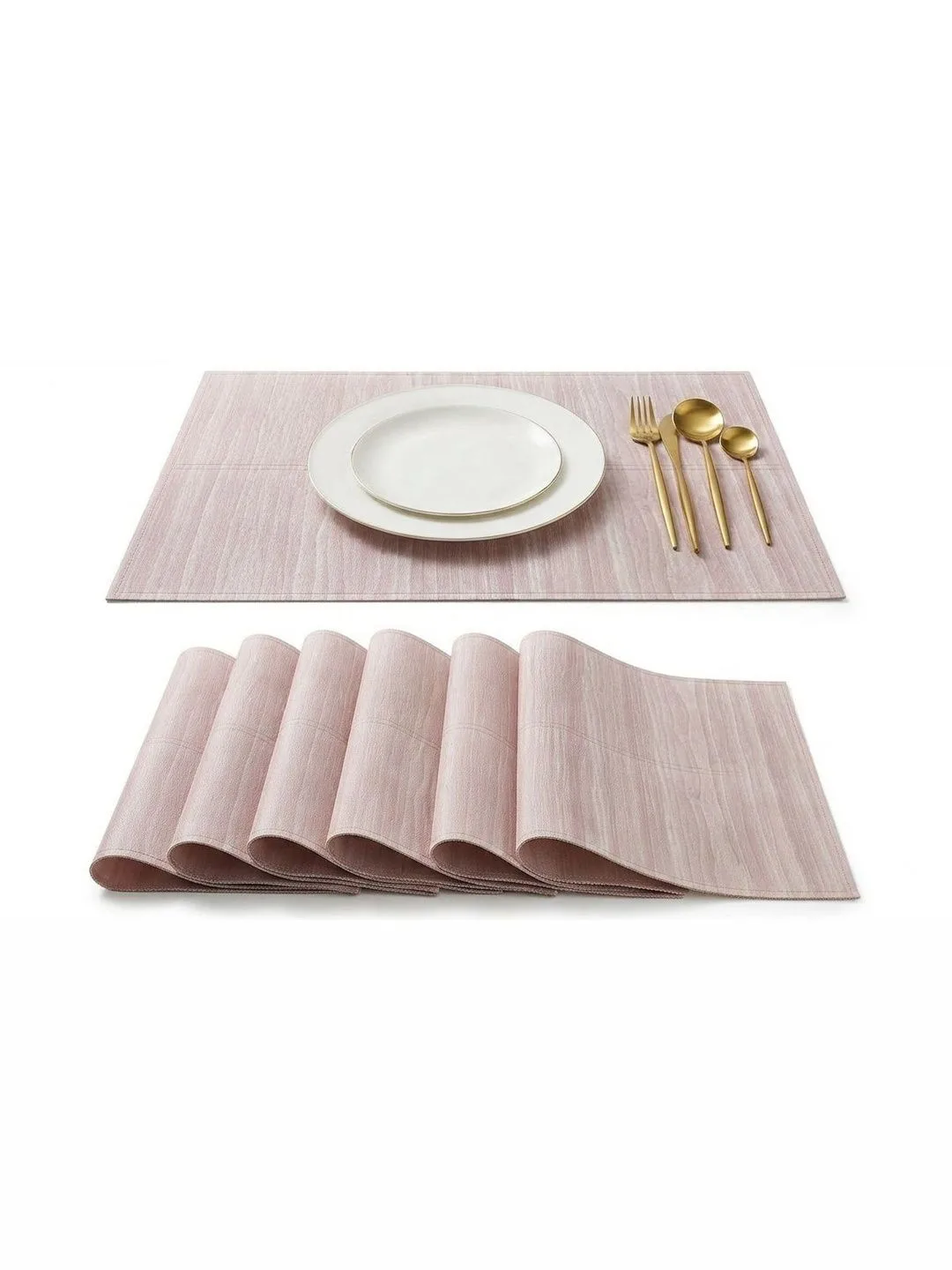 Blush Pink Woven placemats 46 x 30 cm, styled on a dining table