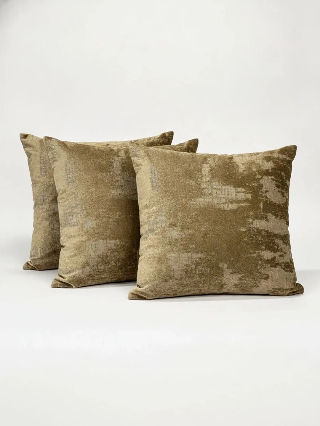 Bronze Distressed Velvet-Look cushion covers, set of 3, 16 x 16 inch, full set view