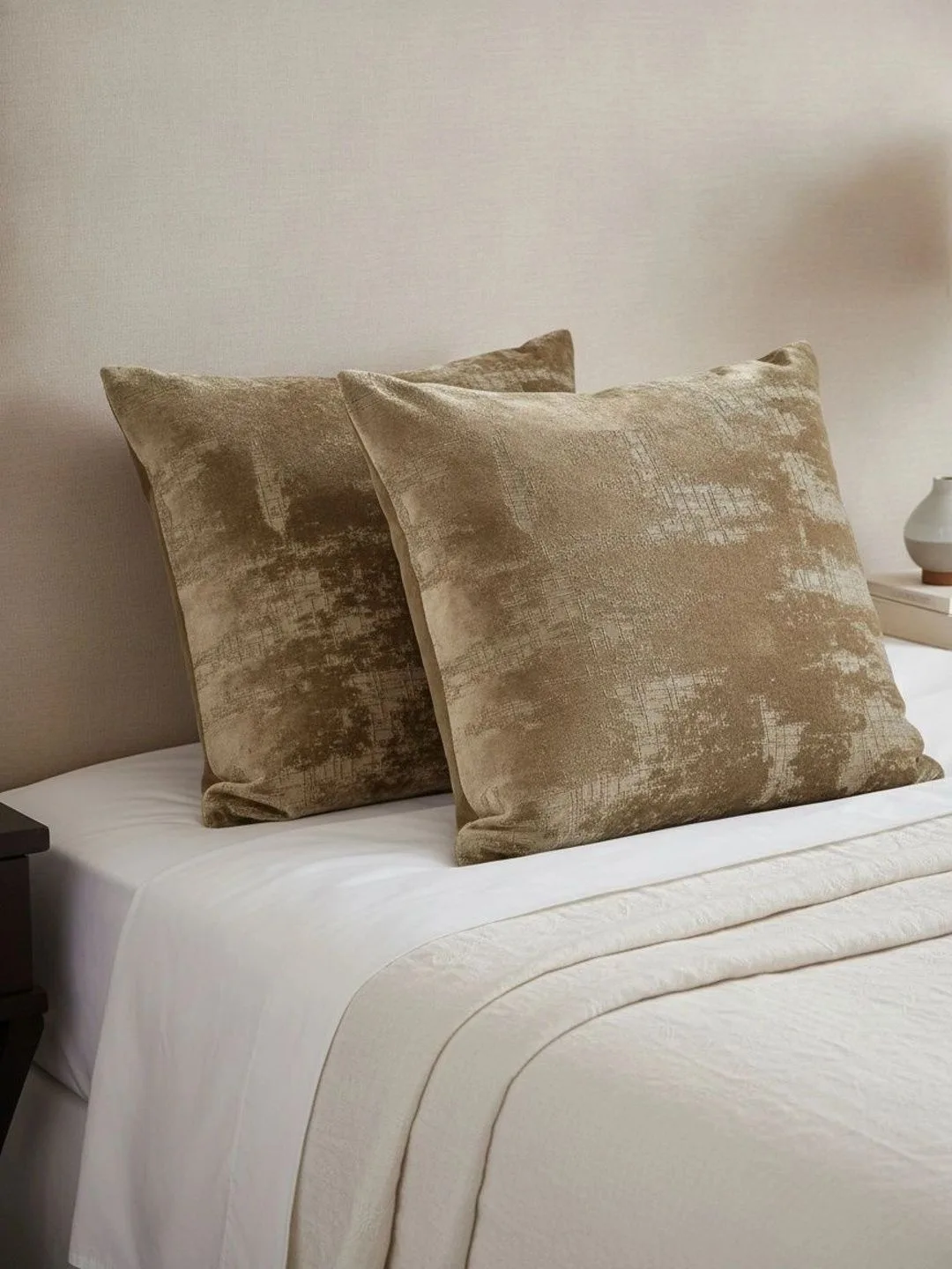 Bronze Distressed Velvet-Look cushion covers, set of 3, 16 x 16 inch, zip closure