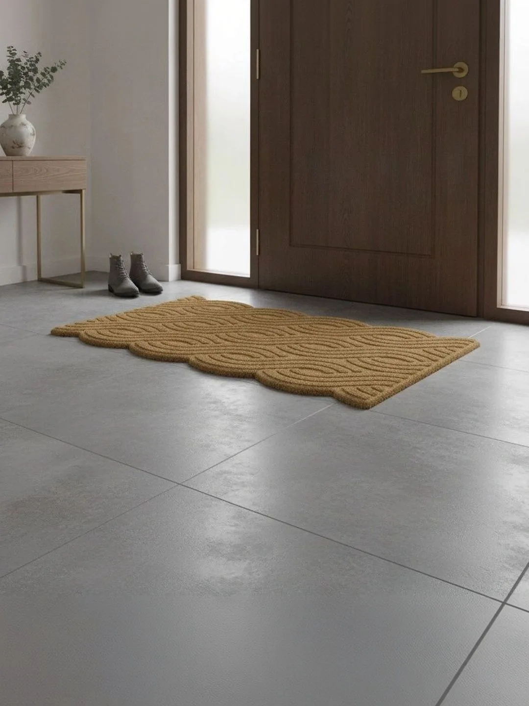 Camel Beige Braided Wave Anti-Skid Doormat 75 x 45 cm in camel beige, full view