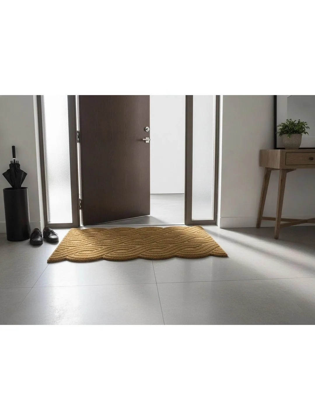 Camel Beige Braided Wave Anti-Skid Doormat 75 x 45 cm in camel beige, texture close-up