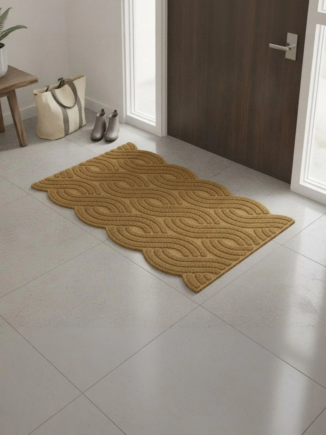 Camel Beige Braided Wave Anti-Skid Doormat 75 x 45 cm in camel beige, alternate view