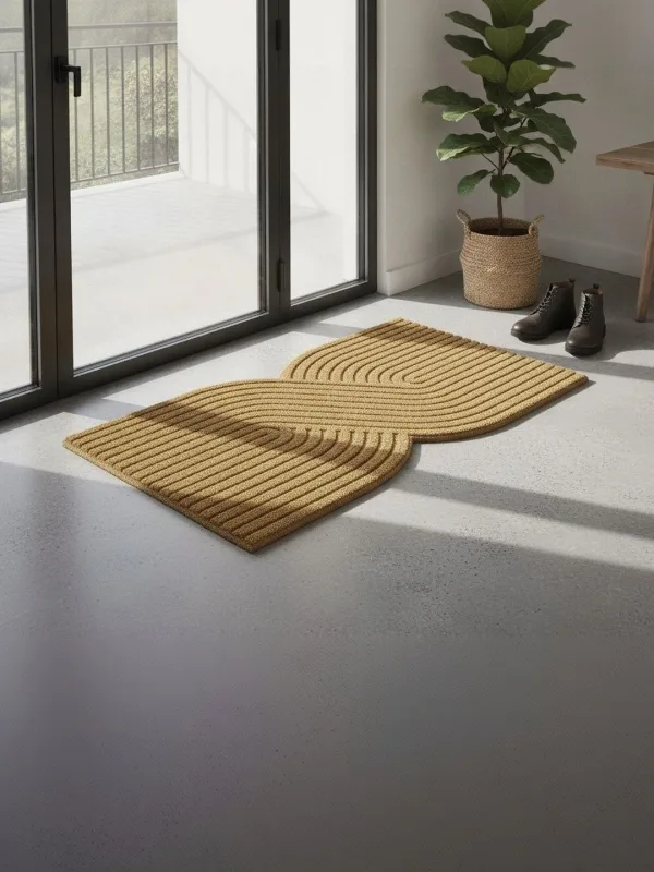 Camel Beige Sculpted Twist Anti-Skid Doormat 75 x 45 cm in camel beige, styled at the entrance