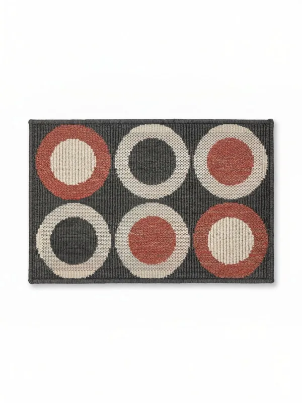Charcoal Circle Print Anti-Skid Doormat 60 x 40 cm in charcoal & terracotta, styled at the entrance