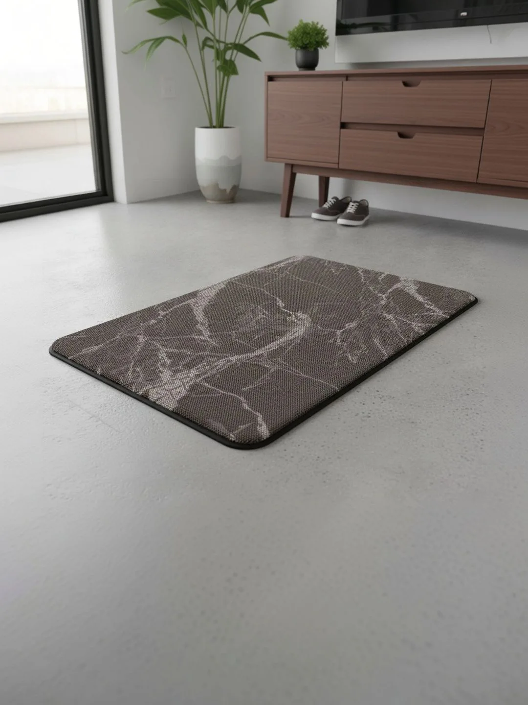 Charcoal Marble Print Anti-Skid Doormat 60 x 40 cm in charcoal, styled at the entrance