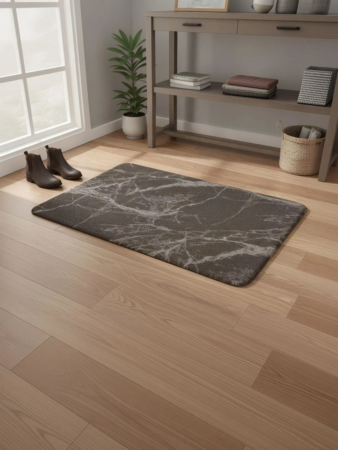 Charcoal Marble Print Anti-Skid Doormat 60 x 40 cm in charcoal, texture close-up