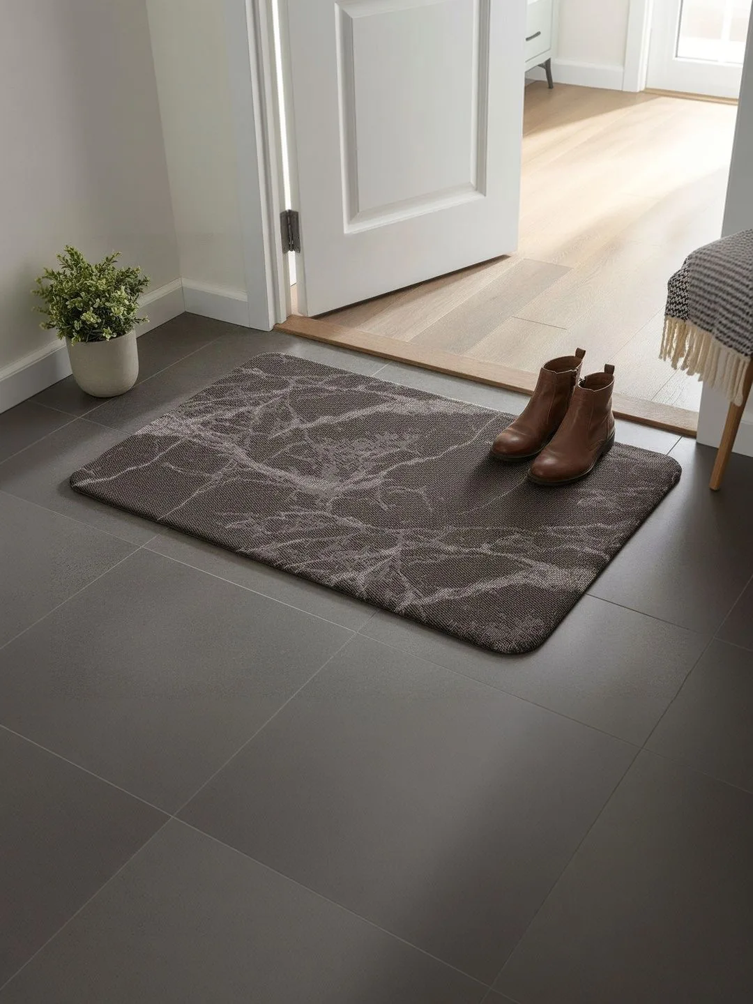 Charcoal Marble Print Anti-Skid Doormat 60 x 40 cm in charcoal, backing detail