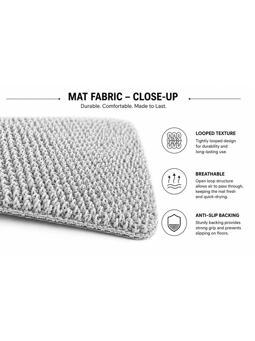 Charcoal Marble Print Anti-Skid Doormat 60 x 40 cm in charcoal, size view