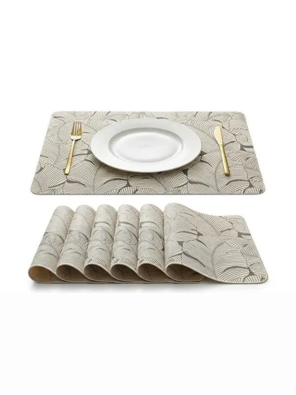 Cream & Gold Leaf Print placemats 46 x 30 cm, styled on a dining table