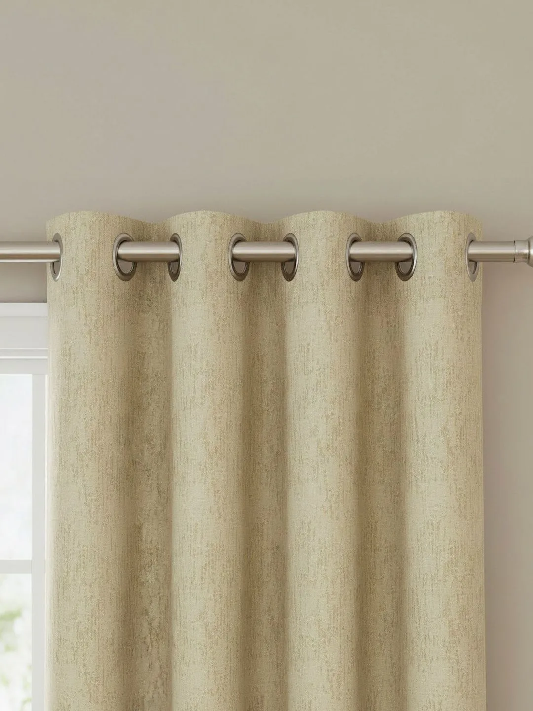 Cream Bark Texture room-darkening curtains in cream, full length view