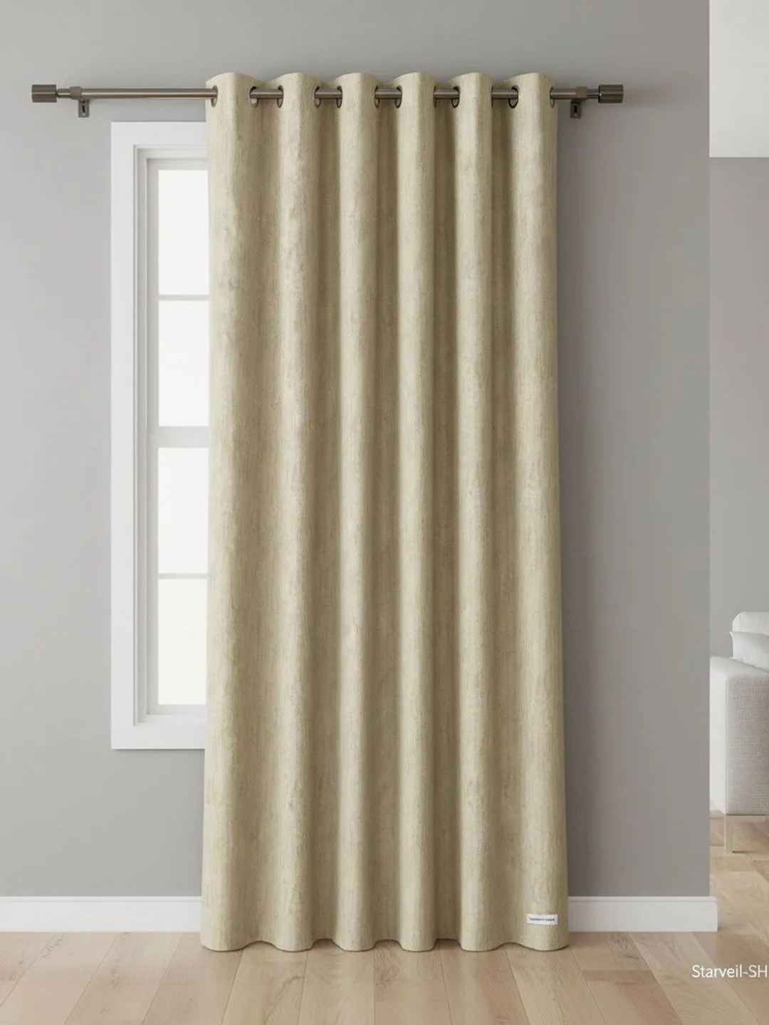 Cream Bark Texture room-darkening curtains in cream, eyelet heading close-up
