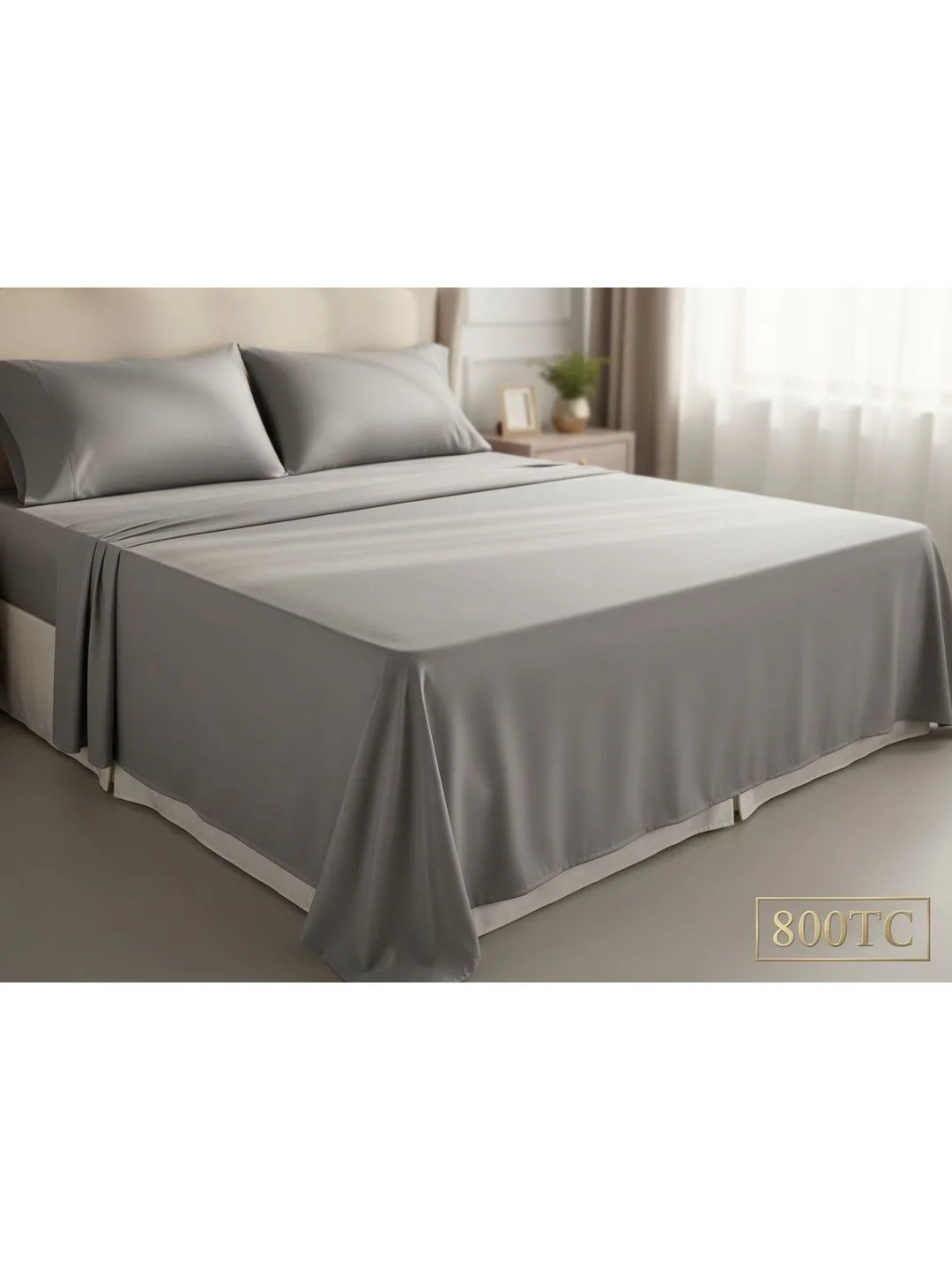 Dove Grey 800 TC Egyptian Cotton king size bedsheet with 2 pillow covers, fabric and pillow cover close-up