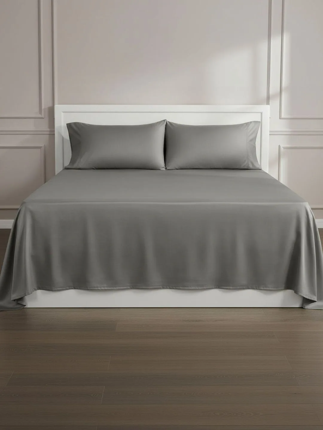 Dove Grey 800 TC Egyptian Cotton king size bedsheet with 2 pillow covers, folded detail