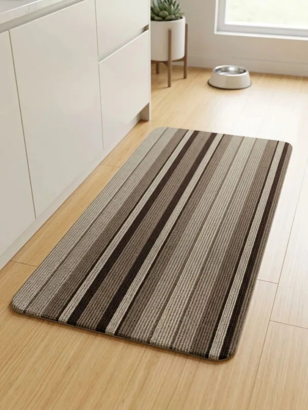 Grey & Brown Striped Looped Anti-Skid Runner Mat 100 x 51 cm in grey & brown, styled at the entrance