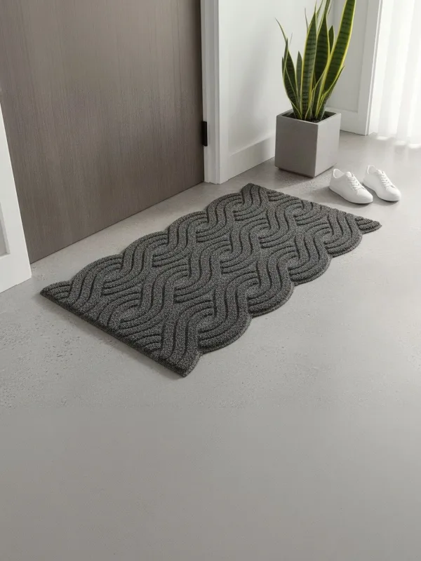 Grey Braided Wave Anti-Skid Doormat 75 x 45 cm in grey, styled at the entrance