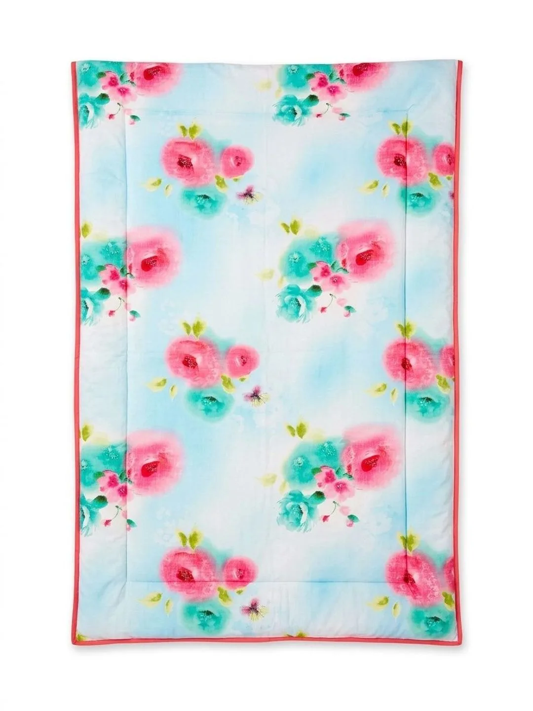 Ivory & Coral Rose 300 GSM cotton single bed dohar in ivory & coral, folded detail
