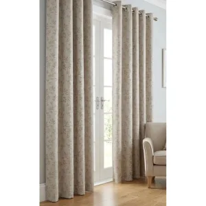 Ivory & Gold Trailing Leaf eyelet curtain in ivory & gold, styled in a room