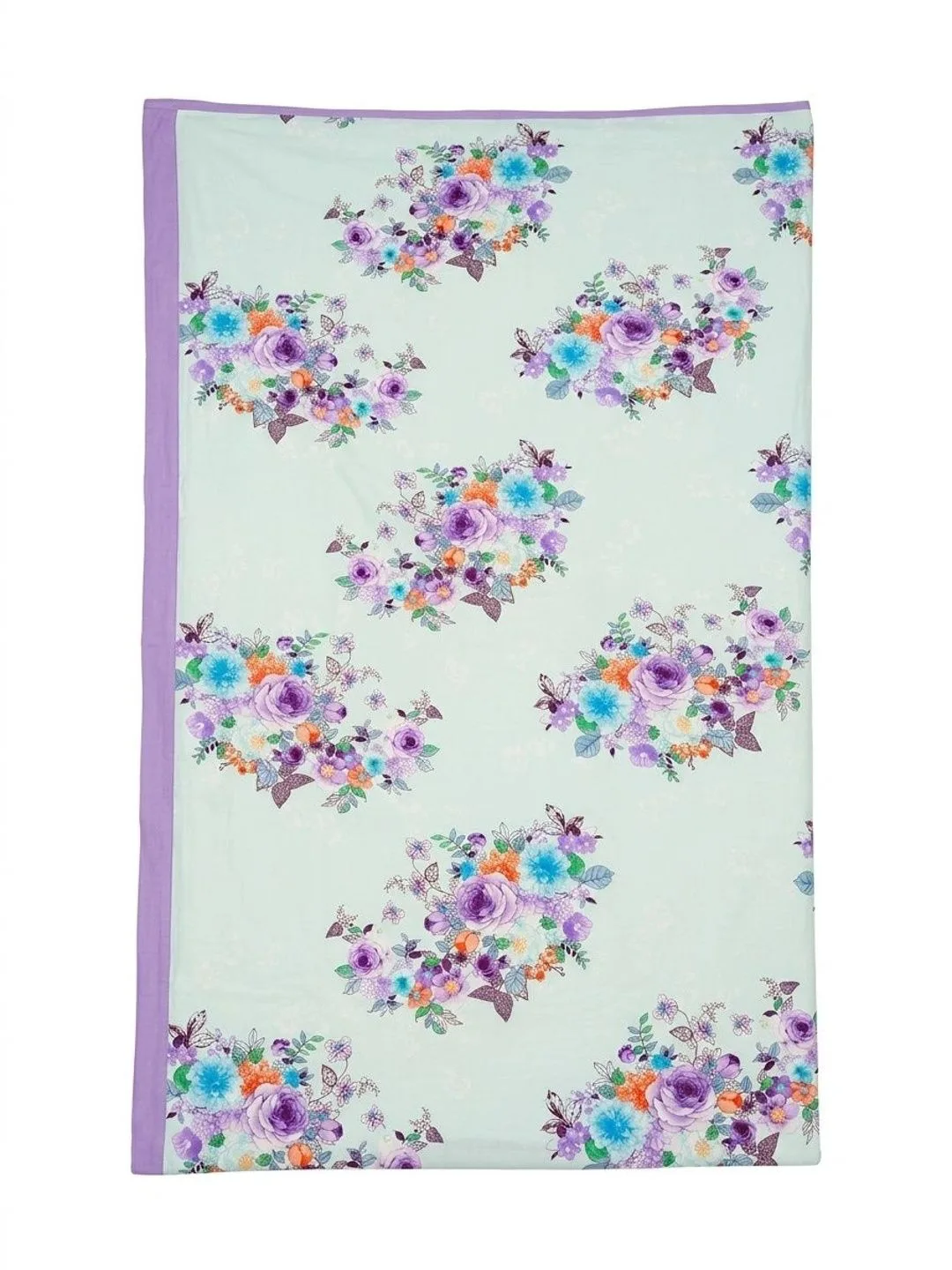 Ivory & Lavender Bouquet 300 GSM cotton single bed dohar in ivory & lavender, print close-up