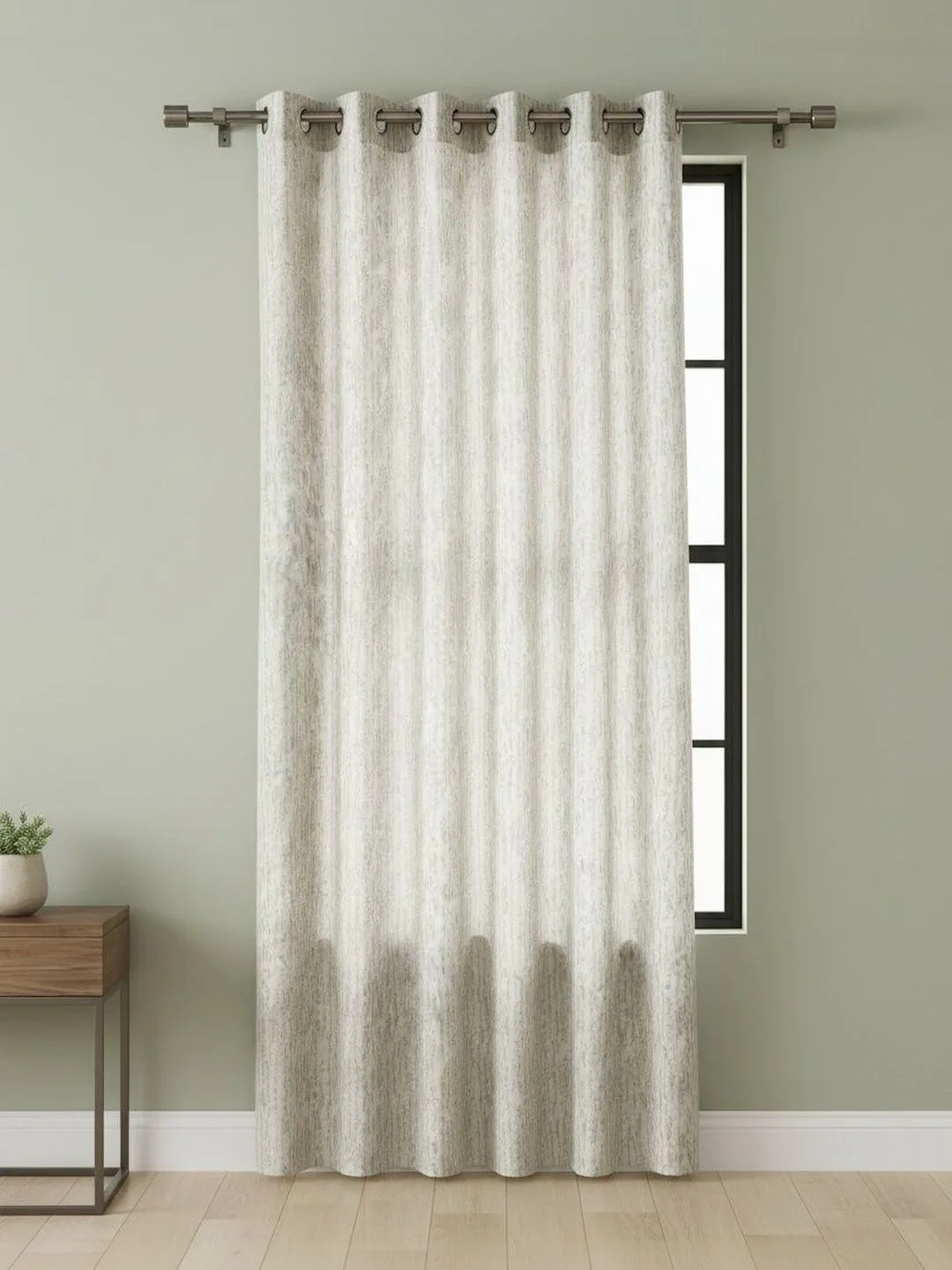 Ivory & Silver Bark Texture room-darkening curtains in ivory & silver, styled in a room