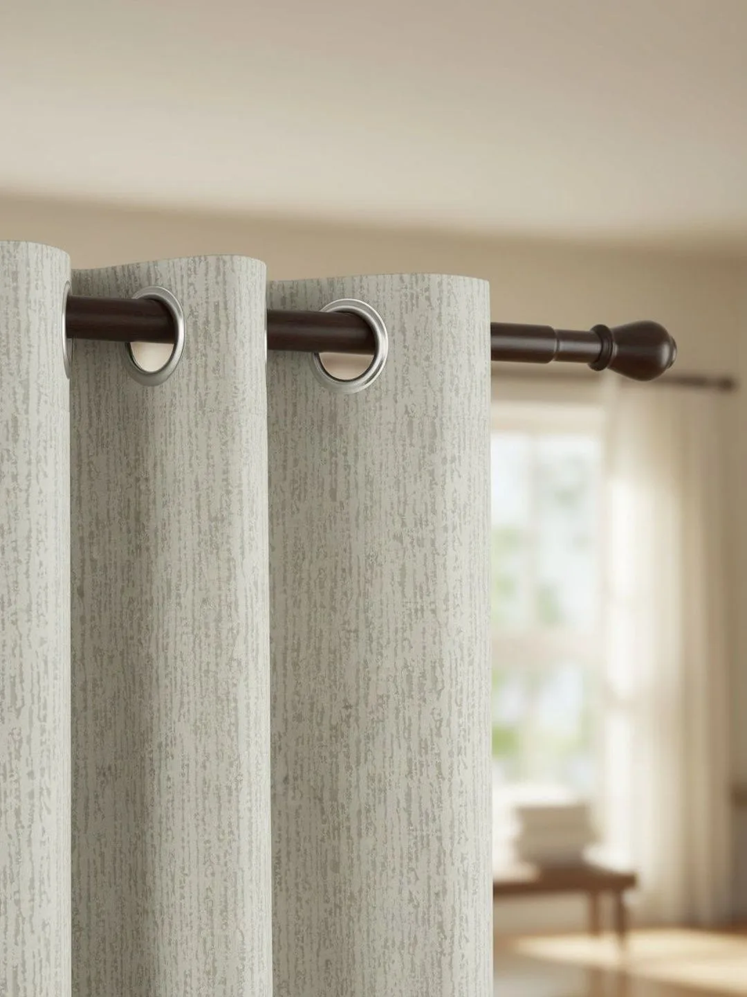 Ivory & Silver Bark Texture room-darkening curtains in ivory & silver, full length view