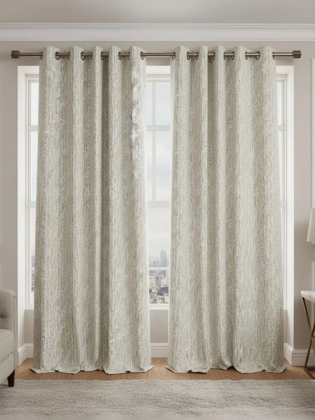 Ivory & Silver Bark Texture room-darkening curtains in ivory & silver, fabric texture close-up
