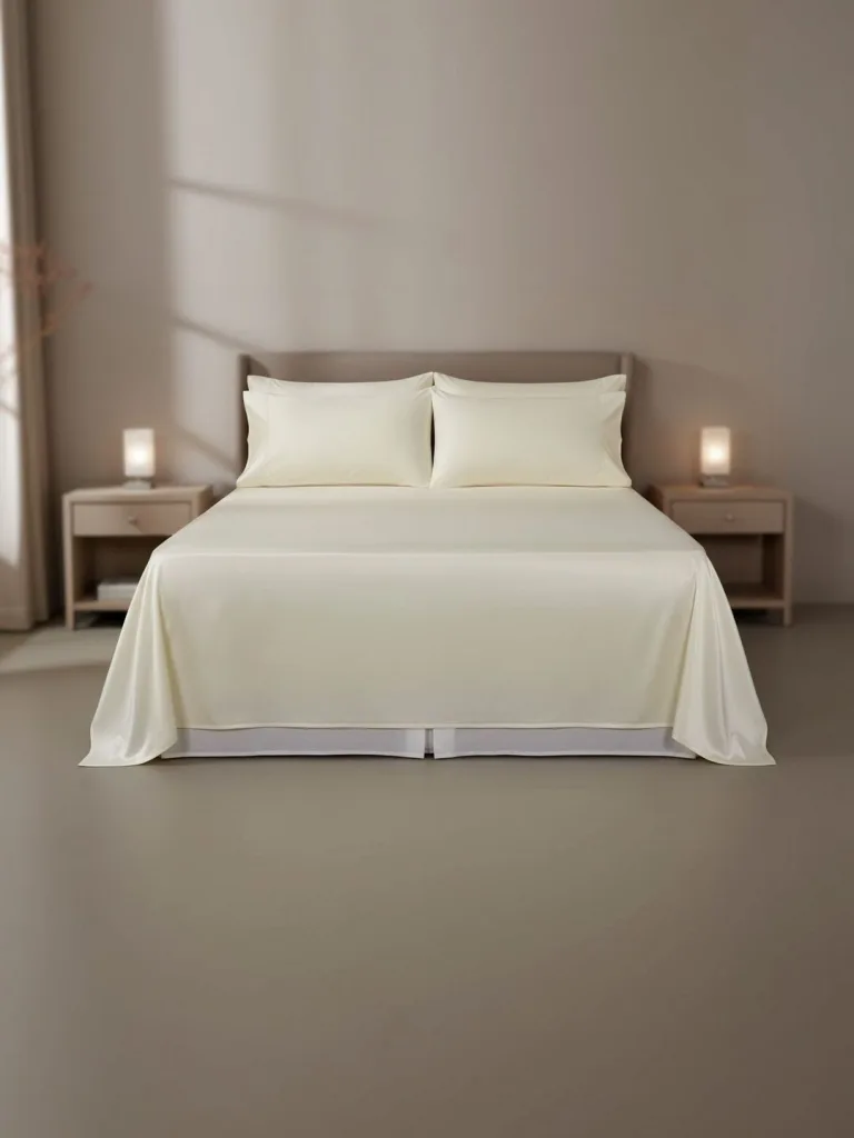 Ivory Cream 600 TC Egyptian Cotton king size bedsheet with 2 pillow covers, on a styled king bed