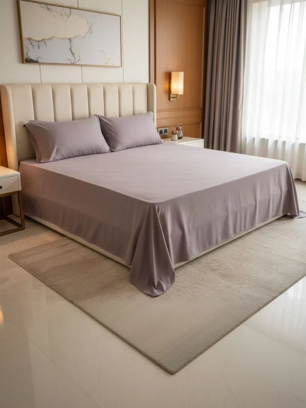 Lavender 600 TC Egyptian Cotton king size bedsheet with 2 pillow covers, on a styled king bed