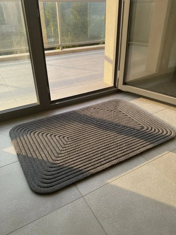 Light Grey Ribbed Anti-Skid Doormat in light grey, styled at the entrance