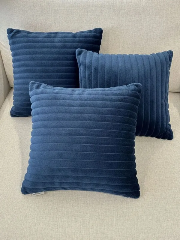 Navy Blue Channel Ribbed cushion covers, set of 3, 16 x 16 inch, styled on a sofa
