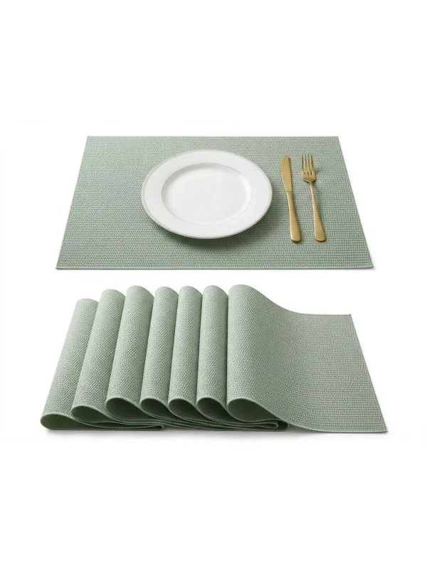 Sage Green Woven placemats 46 x 30 cm, styled on a dining table