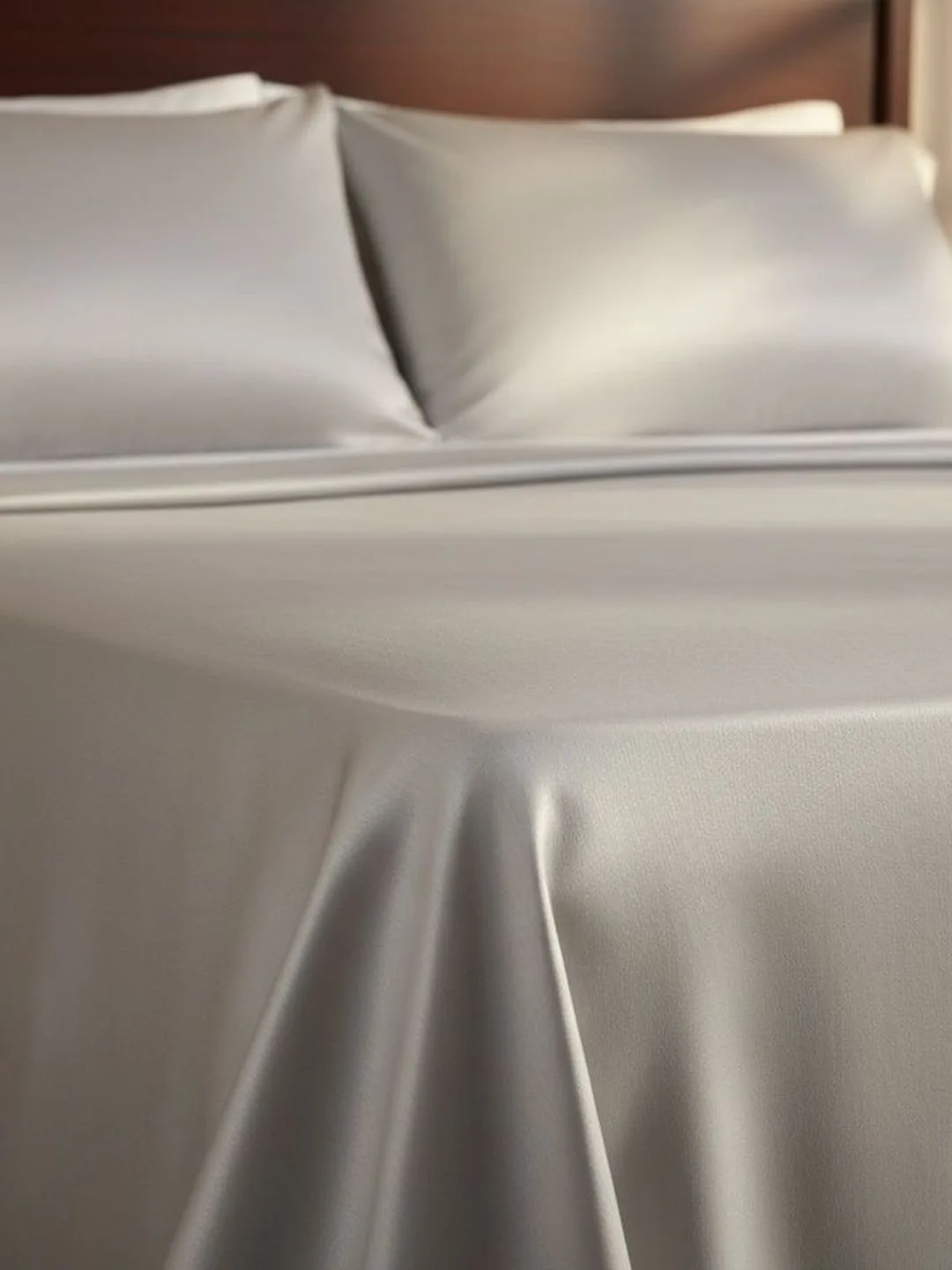 Silver Grey 1000 TC Egyptian Cotton king size bedsheet with 2 pillow covers, fabric and pillow cover close-up