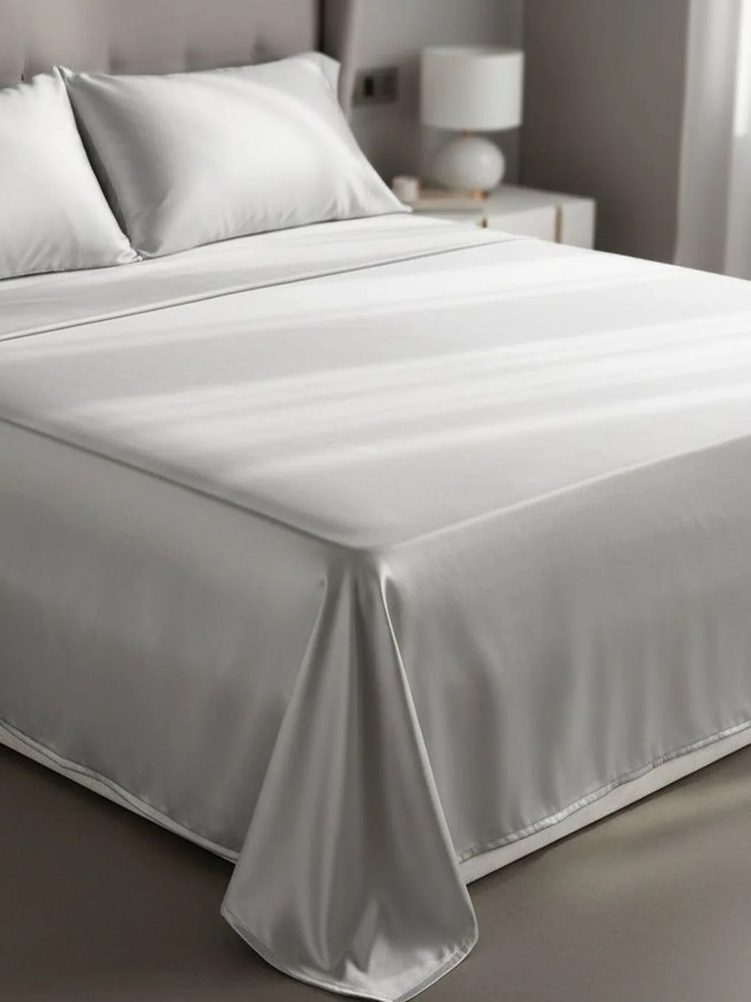 Silver Grey 1000 TC Egyptian Cotton king size bedsheet with 2 pillow covers, folded detail
