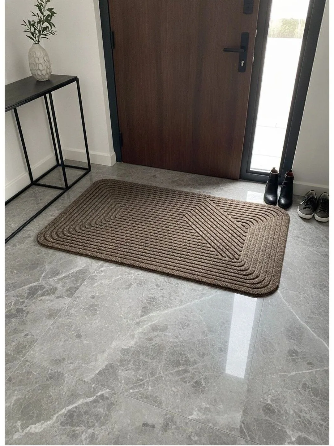 Taupe Brown Ribbed Anti-Skid Doormat in taupe brown, full view