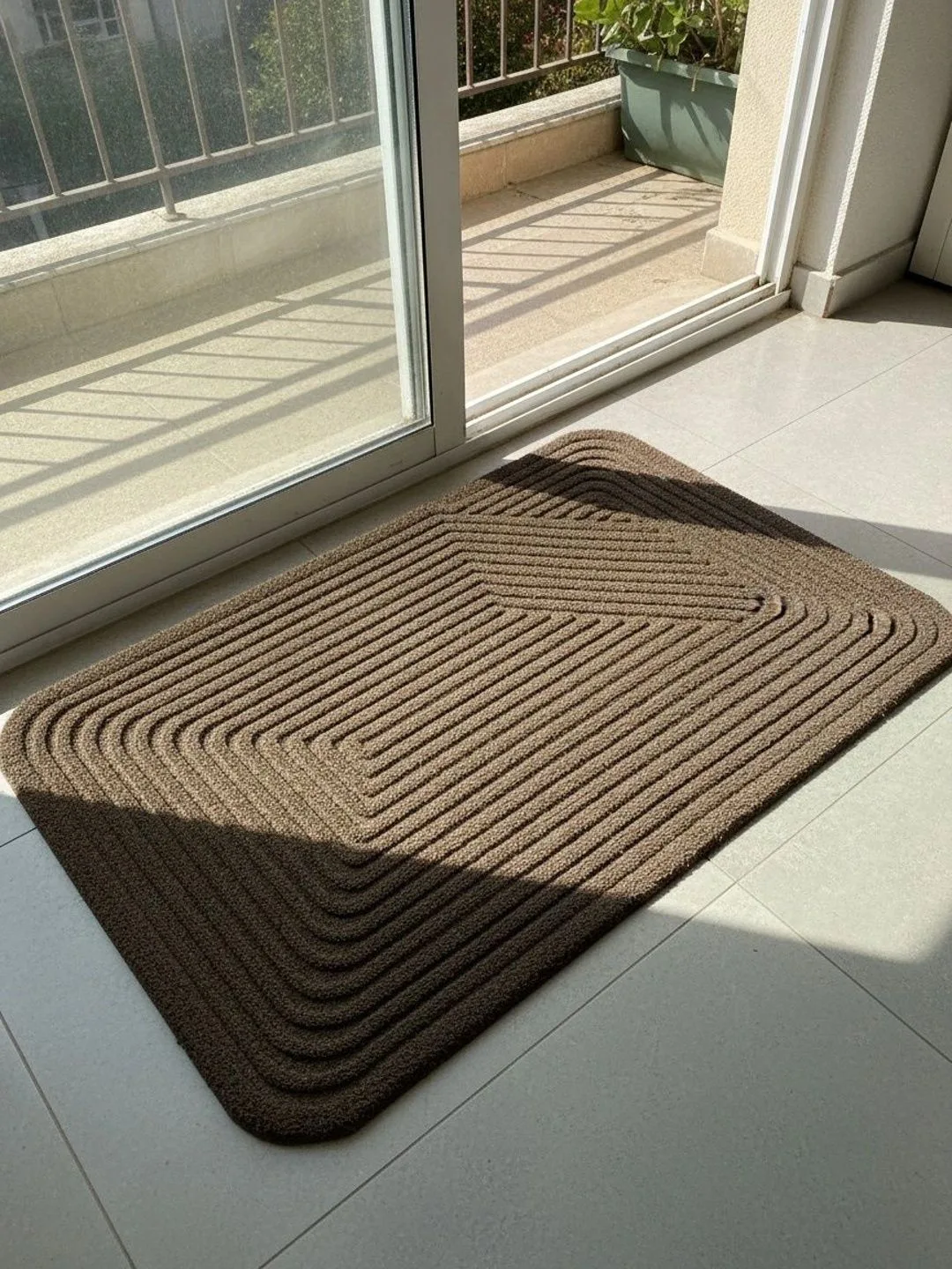 Taupe Brown Ribbed Anti-Skid Doormat in taupe brown, anti-skid backing