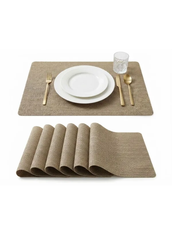 Taupe Woven placemats 46 x 30 cm, styled on a dining table