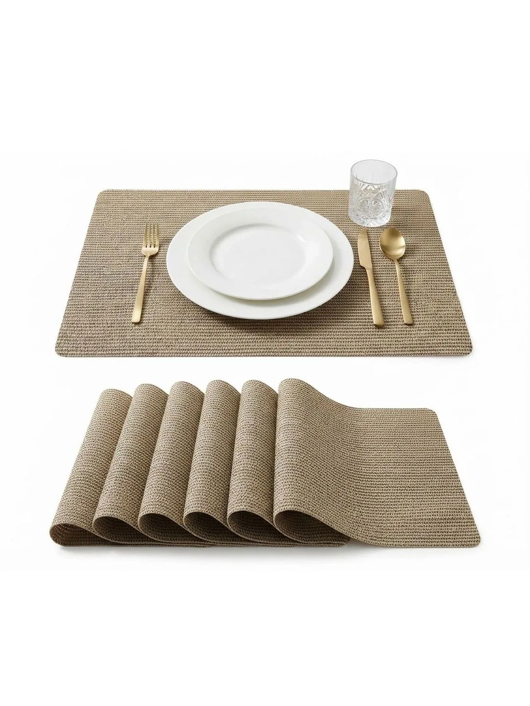 Taupe Woven placemats 46 x 30 cm, styled on a dining table