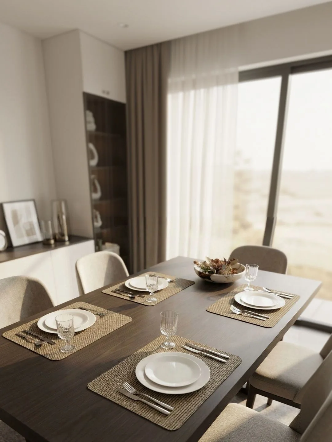 Taupe Woven placemats 46 x 30 cm, full set view