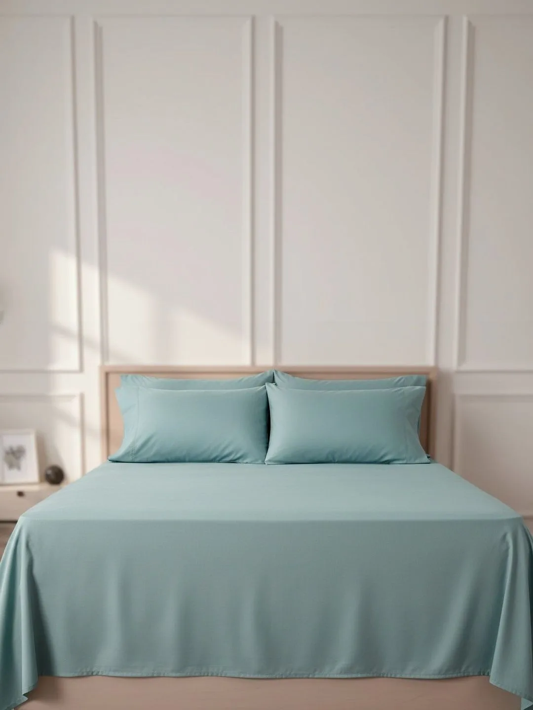 Teal 600 TC Egyptian Cotton king size bedsheet with 2 pillow covers, fabric and pillow cover close-up