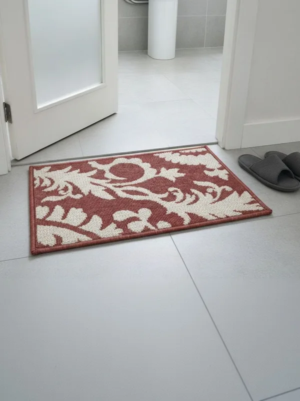 Terracotta Floral Anti-Skid Doormat 60 x 40 cm in terracotta & cream, styled at the entrance